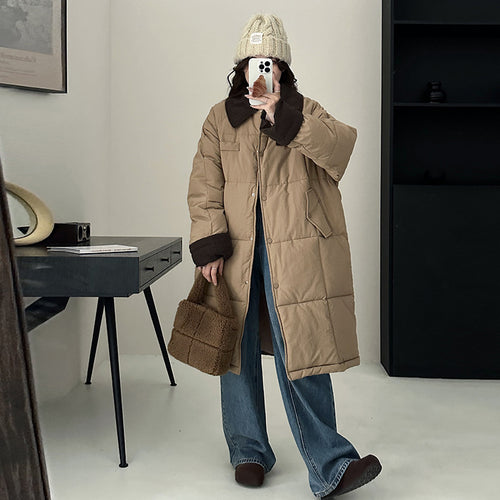 Ladies Long Winter Coat, Padded with Practical Snap Button Closure Amarae