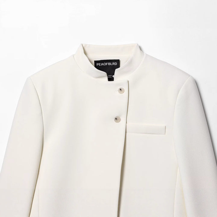Women's short blazer with stand-up collar and asymmetric button placket Amarae