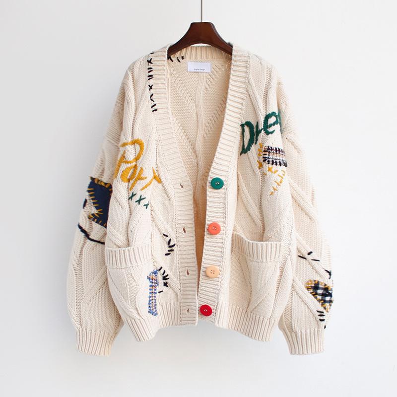 Women's knit jacket with colorful pattern and practical pockets Lune London
