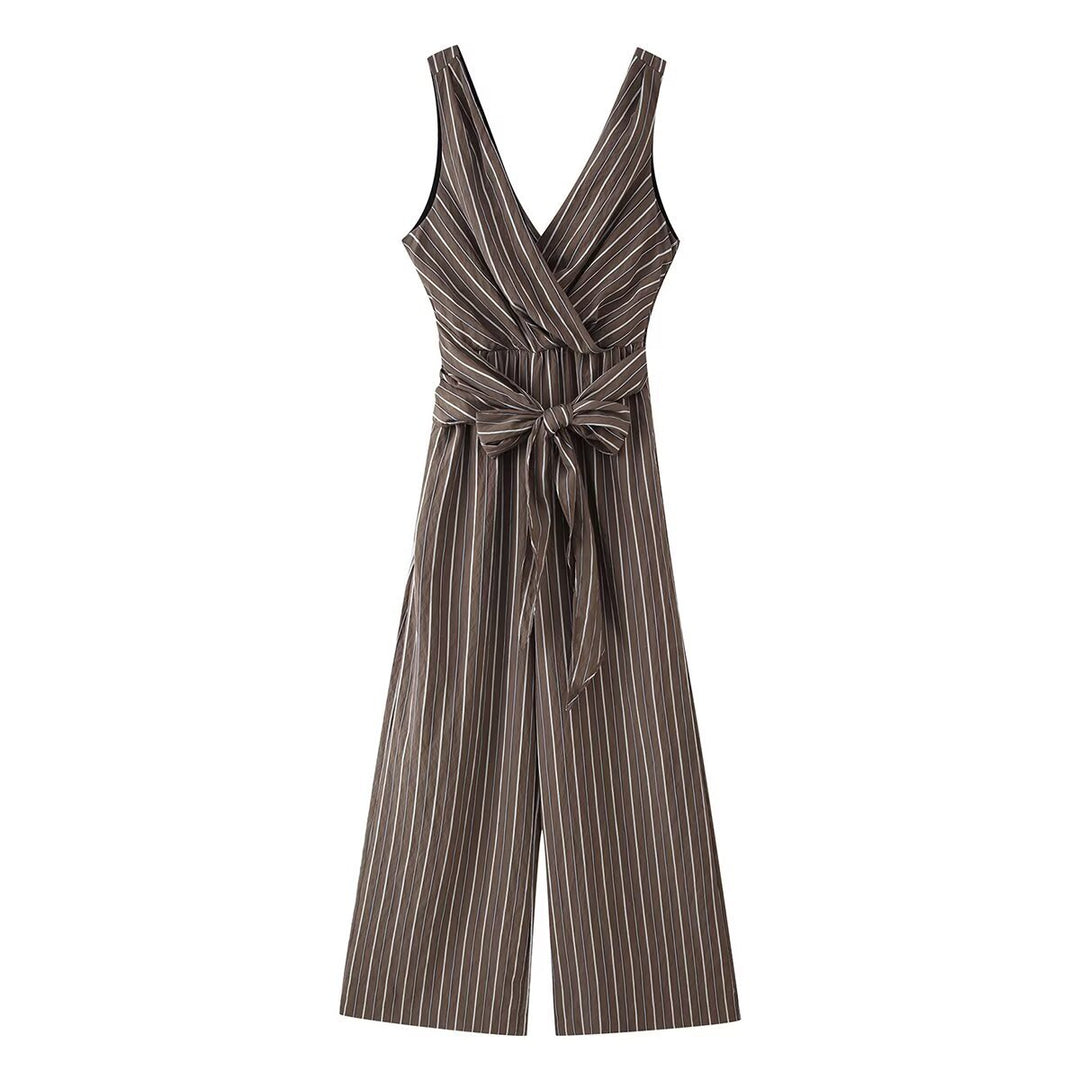 Ladies Sleeveless Wrap Jumpsuit with Wide Leg and Waist Belt Amarae