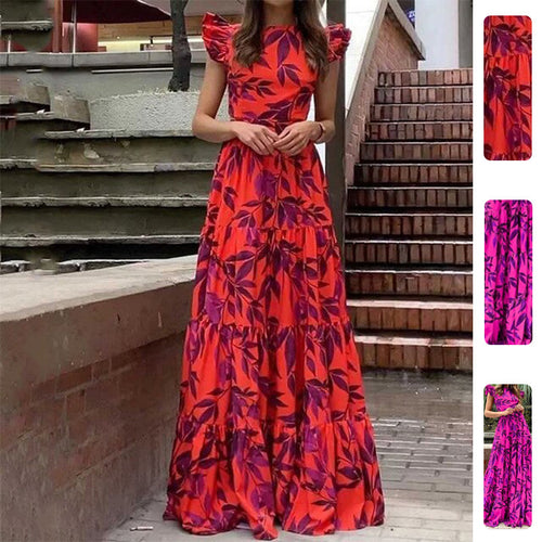 Robe maxi femme avec détails en volants et design floral Chic & Stil