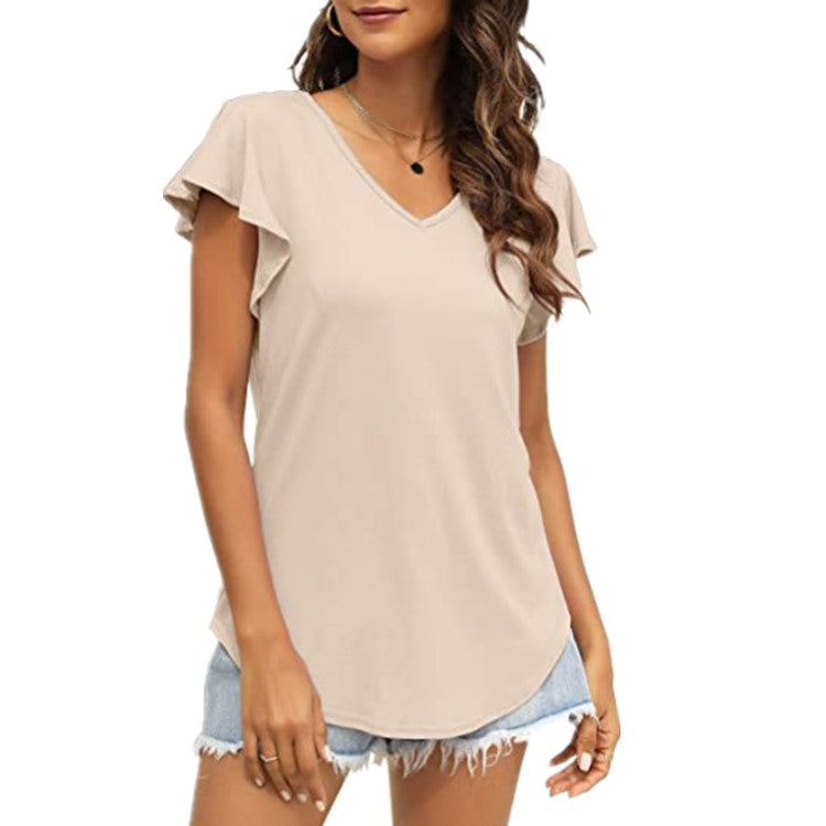 V-neck women's T-shirt with ruffled sleeves and a relaxed fit Lune London