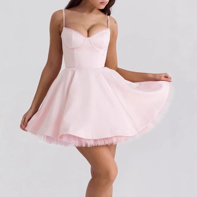 Playful A-line dress for women with lace bustier and adjustable straps Lune London