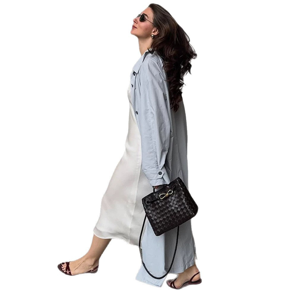 Women's Lightweight Long Trench Coat Made from Technical Material with Concealed Button Placket and Loose Fit Amarae