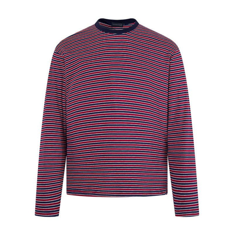 Men's Striped Long-Sleeve Shirt made of Cotton Blend with Round Neck and Relaxed Fit Amarae
