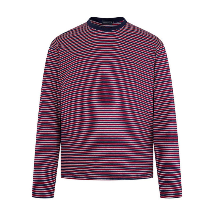 Men's Striped Long-Sleeve Shirt made of Cotton Blend with Round Neck and Relaxed Fit Amarae