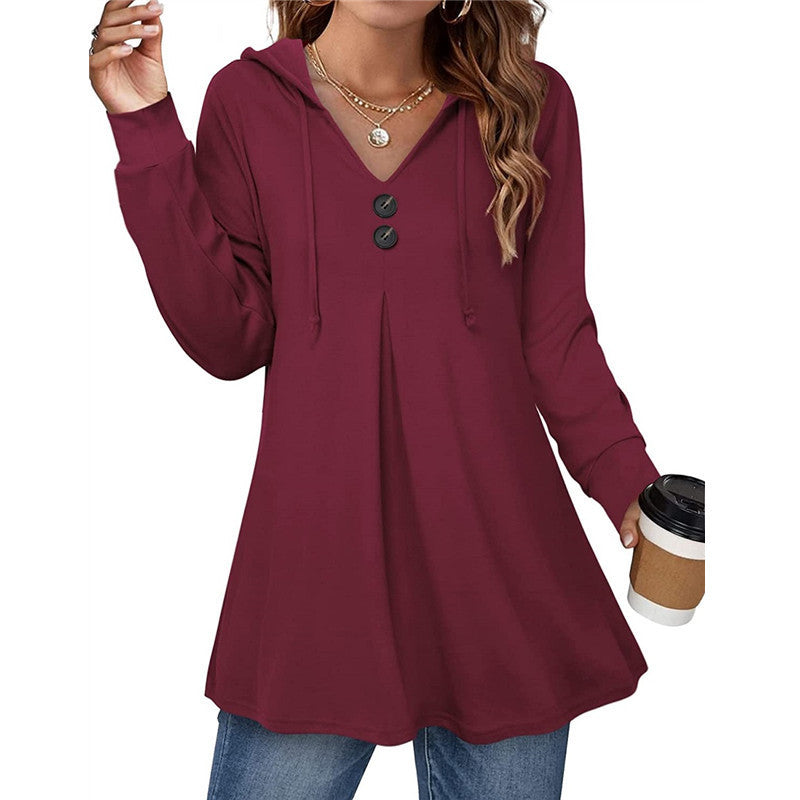 Hooded tunic for women with button detail and asymmetrical cut Lune London