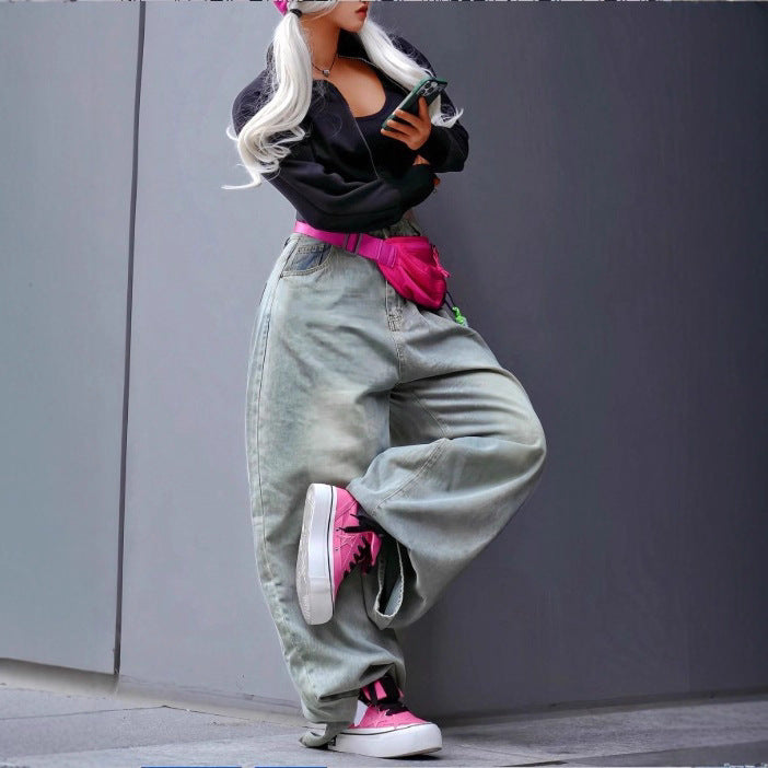 Women wide High-Waist Baggy Jeans with deep crotch and vintage wash Amarae