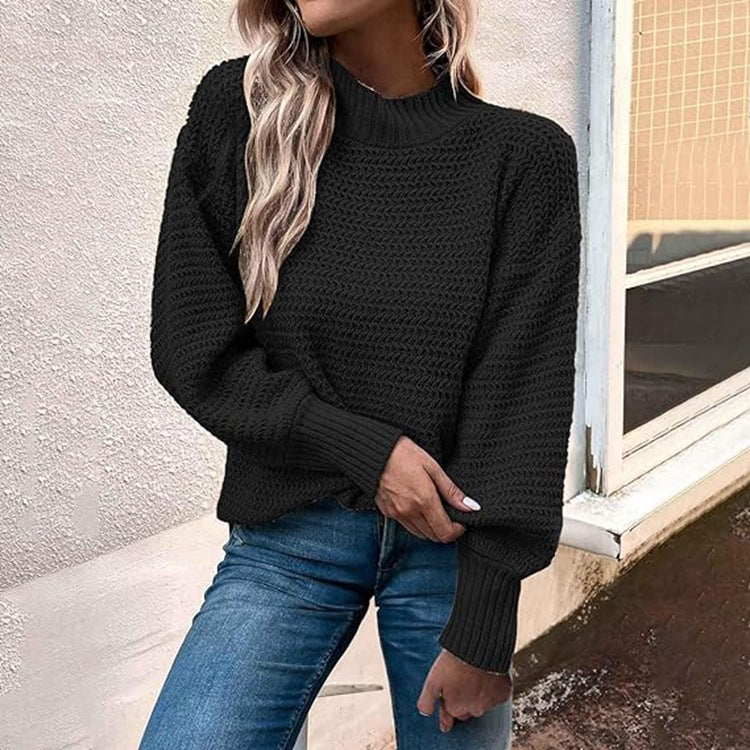 Knit sweater with high collar and structured pattern for women Lune London