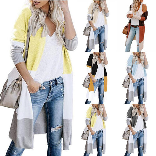 Ladies durable and stylish knitted cardigan with an open fit and contrast color parts Amarae
