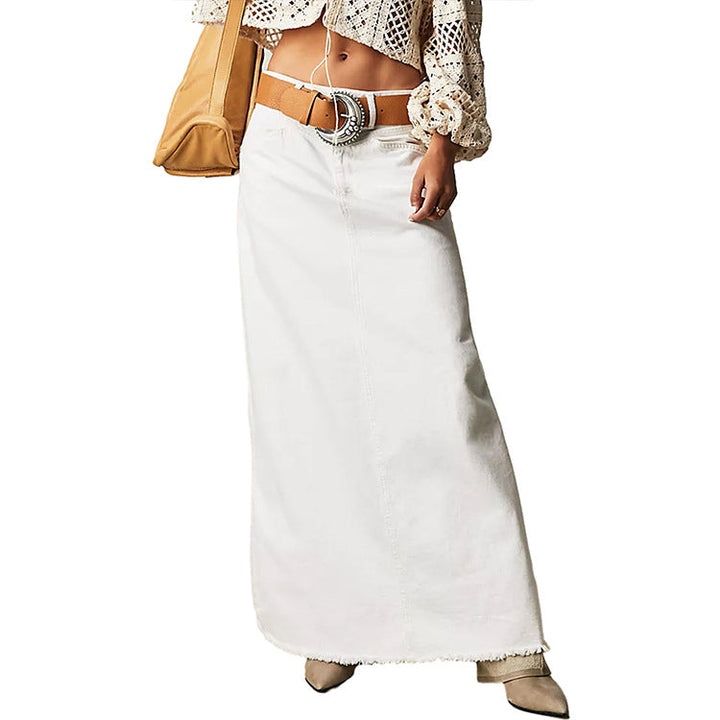 Women's Denim Maxi Skirt with High Waist and Practical Pockets Lune London