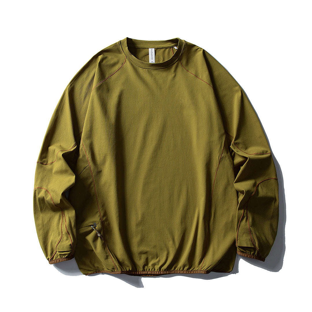 Unisex Technical Oversized Crew Neck Sweater with Flatlock Seams and Side Zipper Pocket Amarae