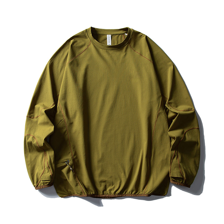 Unisex Technical Oversized Crew Neck Sweater with Flatlock Seams and Side Zipper Pocket Amarae