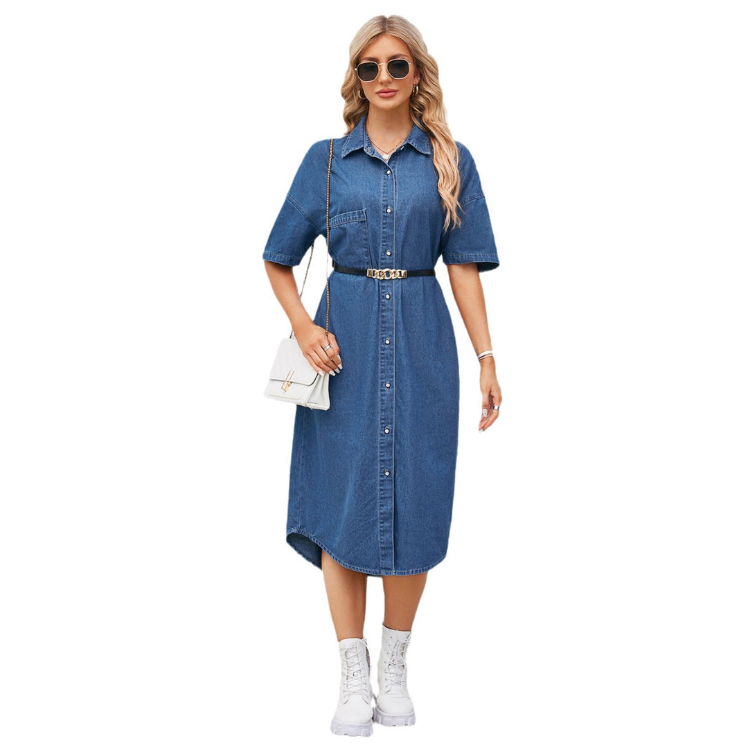 Denim shirt dress for women with button design and side slit Lune London