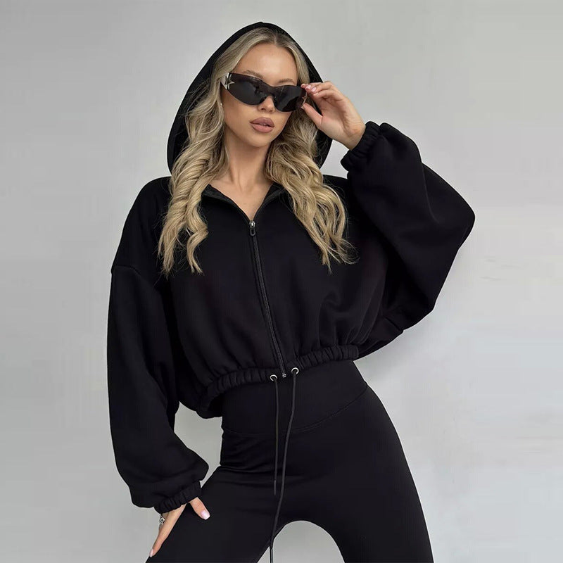 Ladies short zip hoodie with adjustable waist Lune London