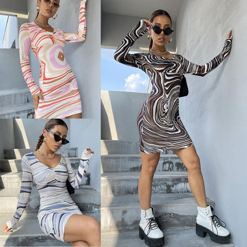 Long sleeve maxi dresses for women with a unique pattern Amarae