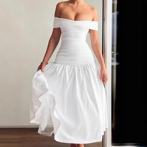High quality off-shoulder maxi dress for women with a fitted cut and a flowy skirt Amarae