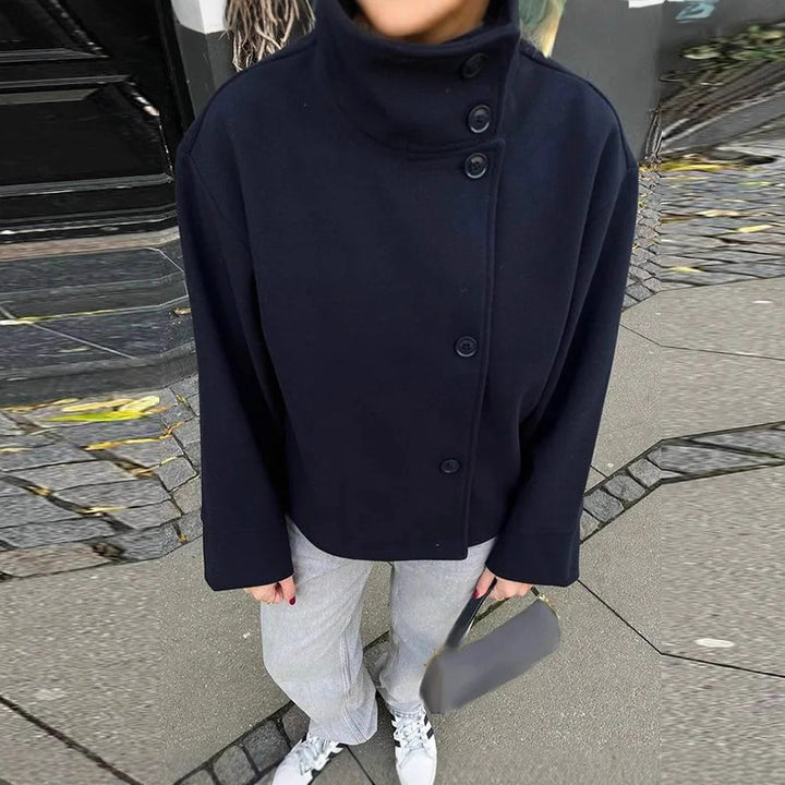 Modern and practical short jacket for women with high collar Lune London