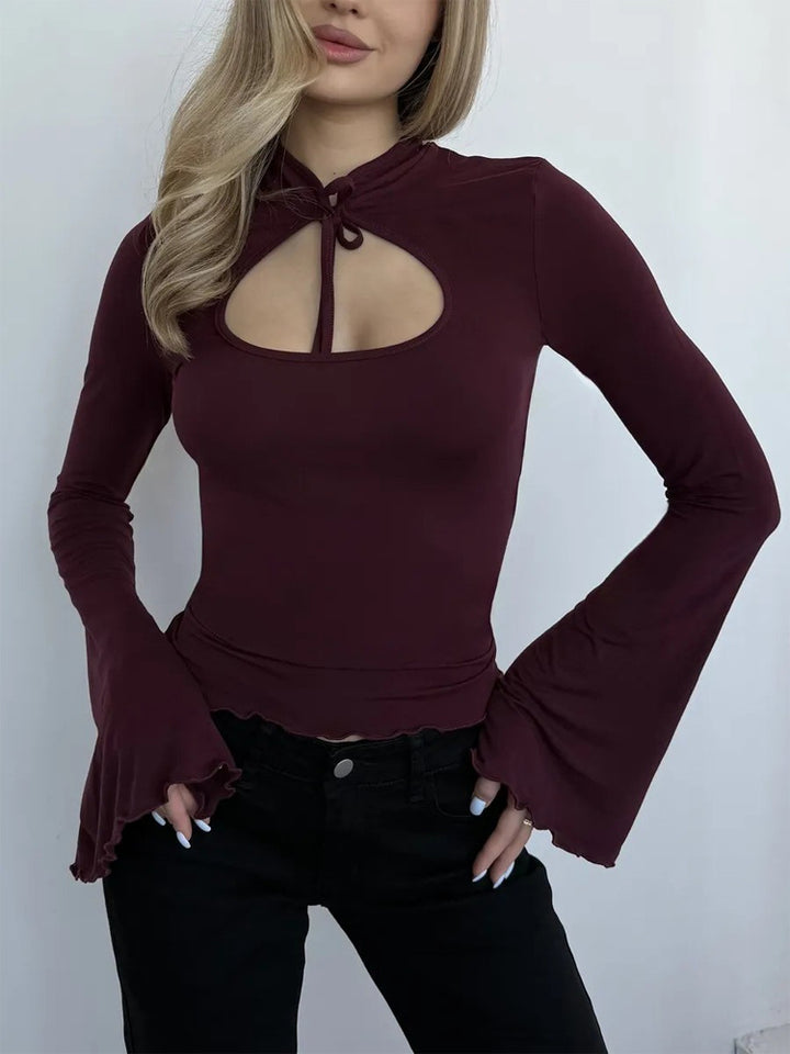 Women's Tailored Long Sleeve Shirt with Cut-Out and Flared Ruffle Sleeves Amarae