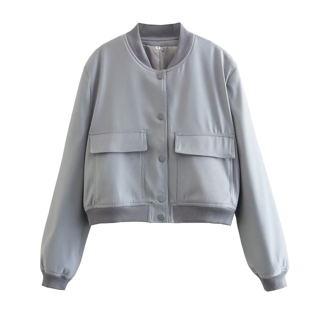 Lune London Women's Cropped Bomber Jacket with Flap Pockets
