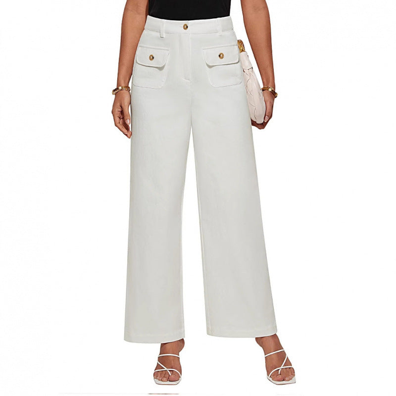 Women High-Waist Palazzo Pants with Flap Button Pockets Amarae
