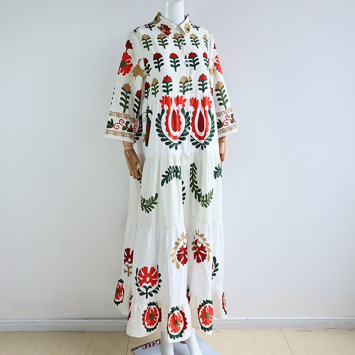 Long sleeve plaid dress for women with floral embroidery Lune London