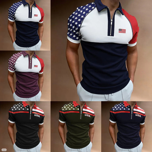 Men's Performance Polo Shirt with American Flag Application Amarae