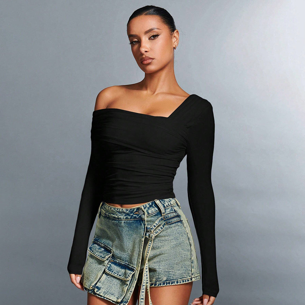 Haut à manches longues asymétrique élégant pour femmes avec un design de volants stylé Chic & Stil