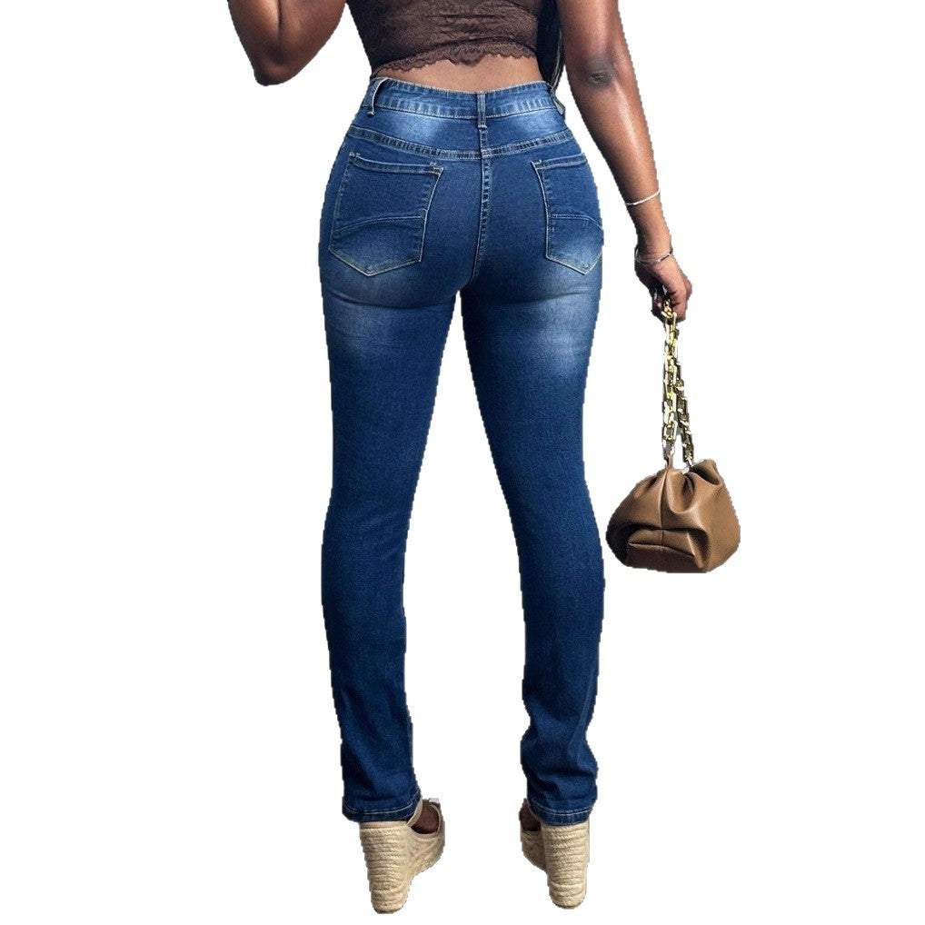 Women High-Waisted Skinny Jeans with Side Flower Embroidery Amarae