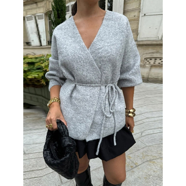Elegant knit coat for women with belt Amarae
