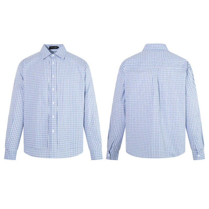 Men's Checked Cotton Long Sleeve Shirt in Relaxed Fit with Kent Collar Amarae