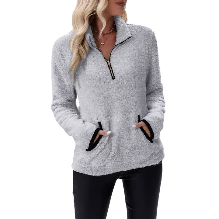 Women's fleece pullover with short zip and kangaroo pocket Lune London