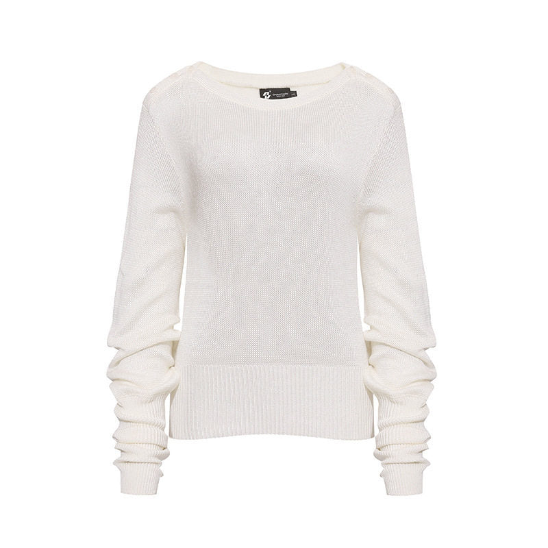 Women's lightweight fine knit pullover with dropped shoulders and long ruffled sleeves Amarae