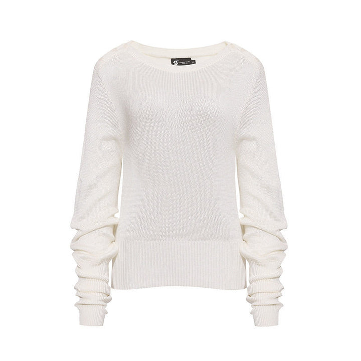 Women's lightweight fine knit pullover with dropped shoulders and long ruffled sleeves Amarae