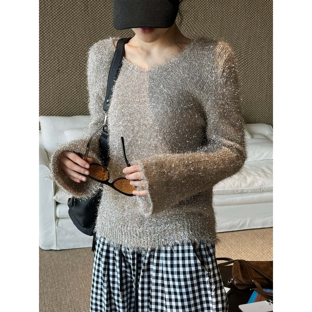 Women's fluffy fine knit sweater with effect yarn and shiny threads Amarae