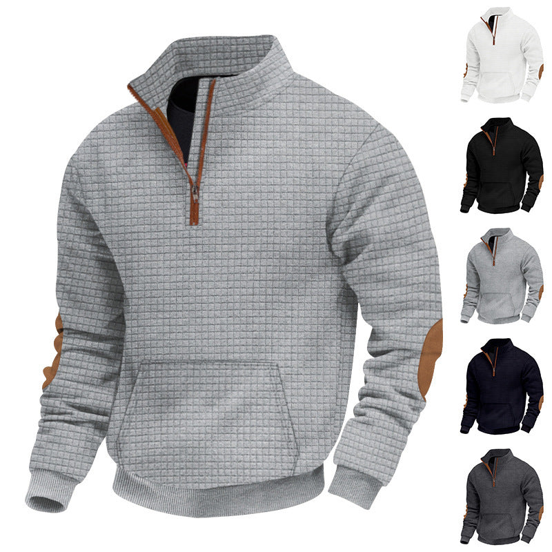 Fleece sweater with high collar for men with practical zipper Lune London