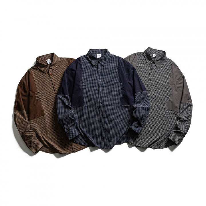 Men's Patchwork Overshirt in Check Mix with Contrast Panels Amarae