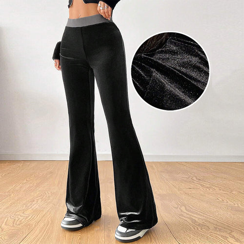 Pantalon en velours évasé pour femme avec taille élastique et design scintillant Chic & Stil