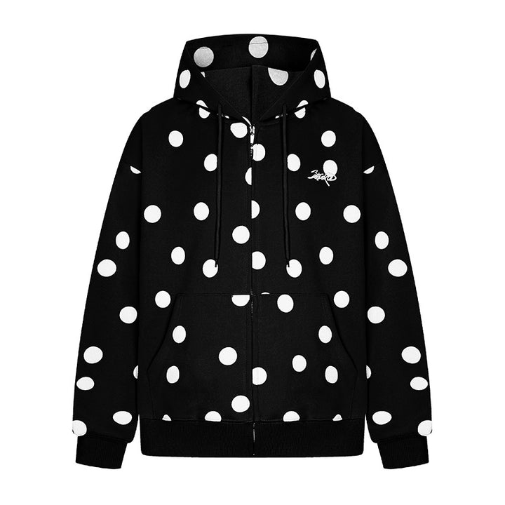 Women's hooded sweat jacket with full zip, oversized cut and polka dot print Amarae