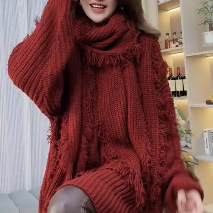 Pull en tricot surdimensionné femme avec franges et décolleté en V Chic & Stil