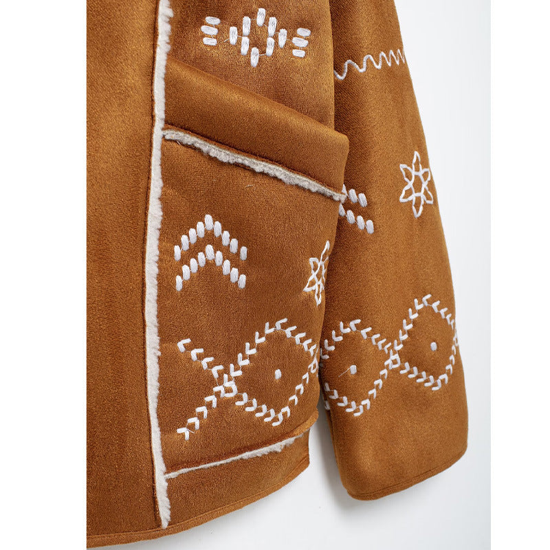 Trendy women's jacket with embroidery and elegant fur collar Lune London