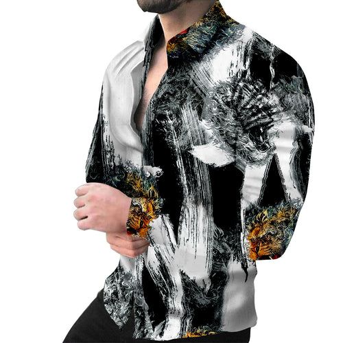 Creative long sleeve shirt for men with animal pattern and chain Amarae