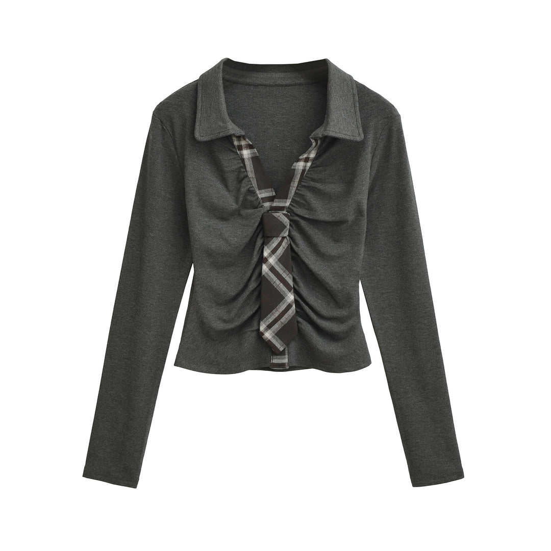 Long sleeve t-shirt for women with an elegant draped design and a tie-shaped neckline Lune London