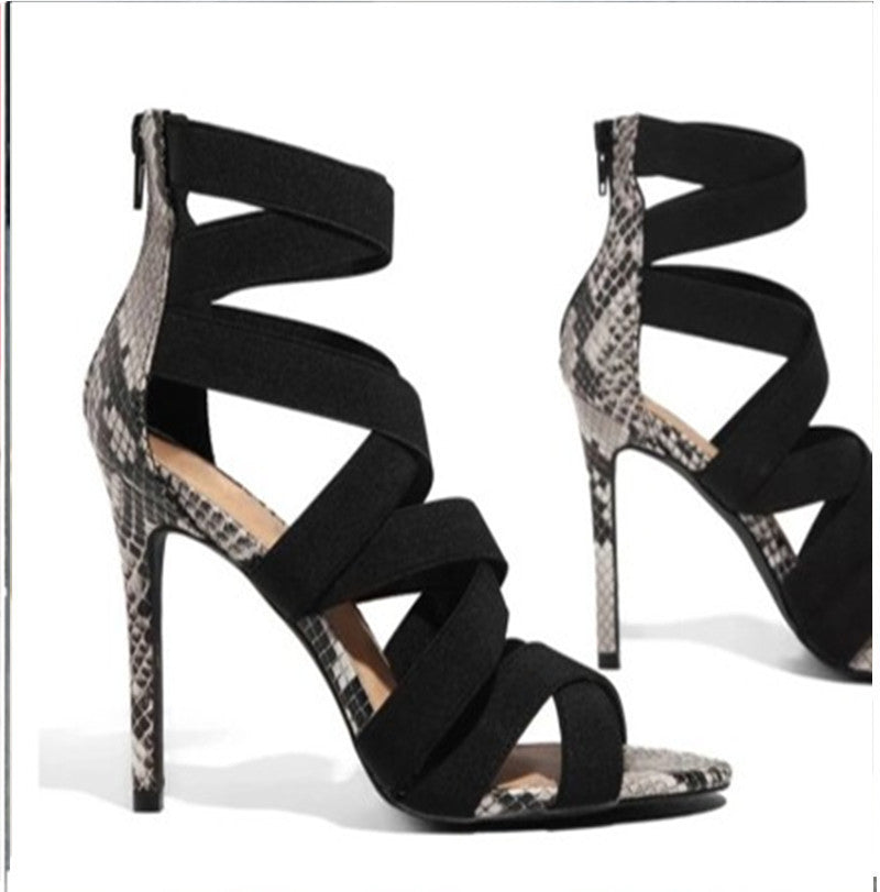 Platform sandals for women with adjustable straps and an elegant snake leather design Lune London