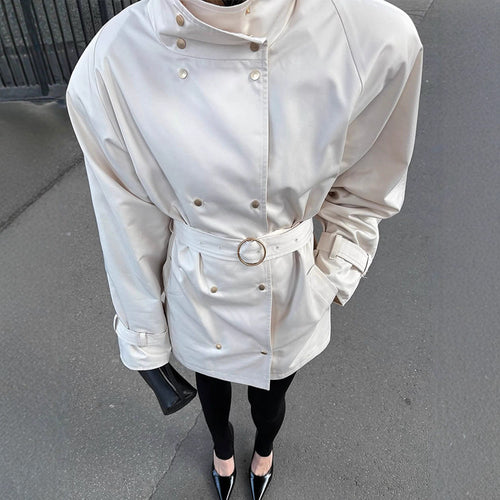 Women’s short trench coat in oversized look with extra wide lapel and snap button closure Amarae