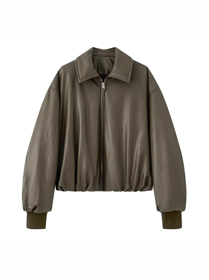Casual faux leather jacket for women with a loose fit and practical pockets Lune London