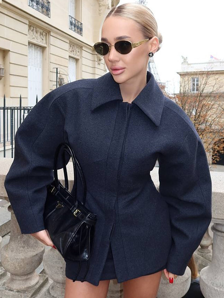 Women's Tailored Short Coat made of Wool Blend with Sculptural Balloon Sleeves Amarae