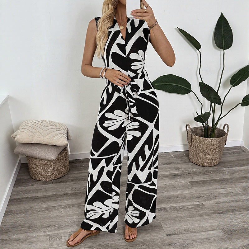 Sleeveless jumpsuit for women with belted waist and wide legs Lune London