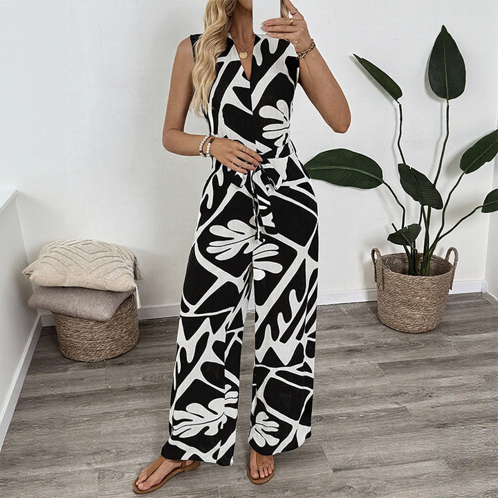 Sleeveless jumpsuit for women with belted waist and wide legs Lune London
