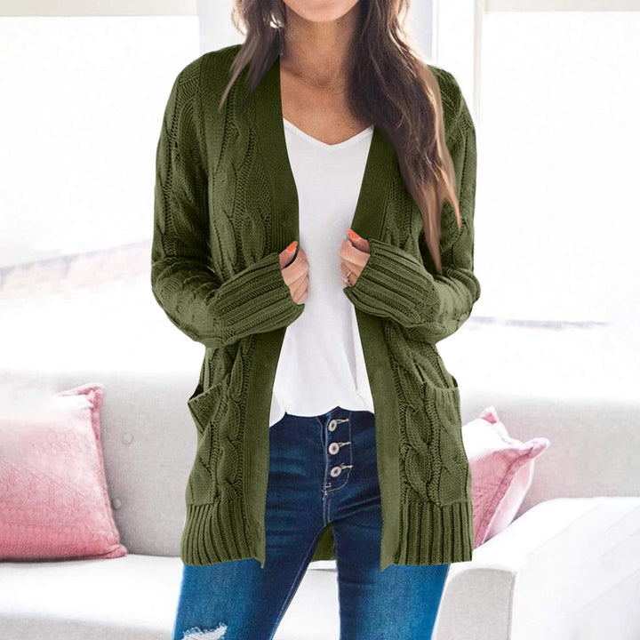 Ladies Chunky Knit Cardigan with Open Front and Large Pockets Lune London